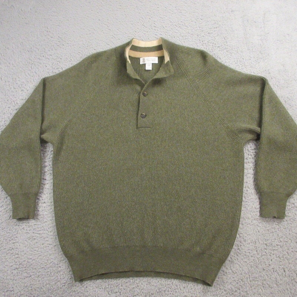 Brunello Cucinelli Mens Wool Cashmere Ribbed Sweater size 52 Large